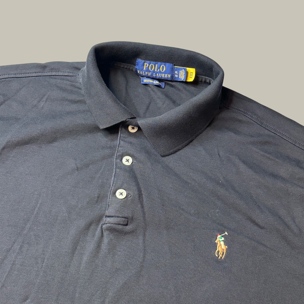 Polo Ralph Lauren Polo Shirt Mens XL Custom Slim Fit Black Short Sleeve Pony
